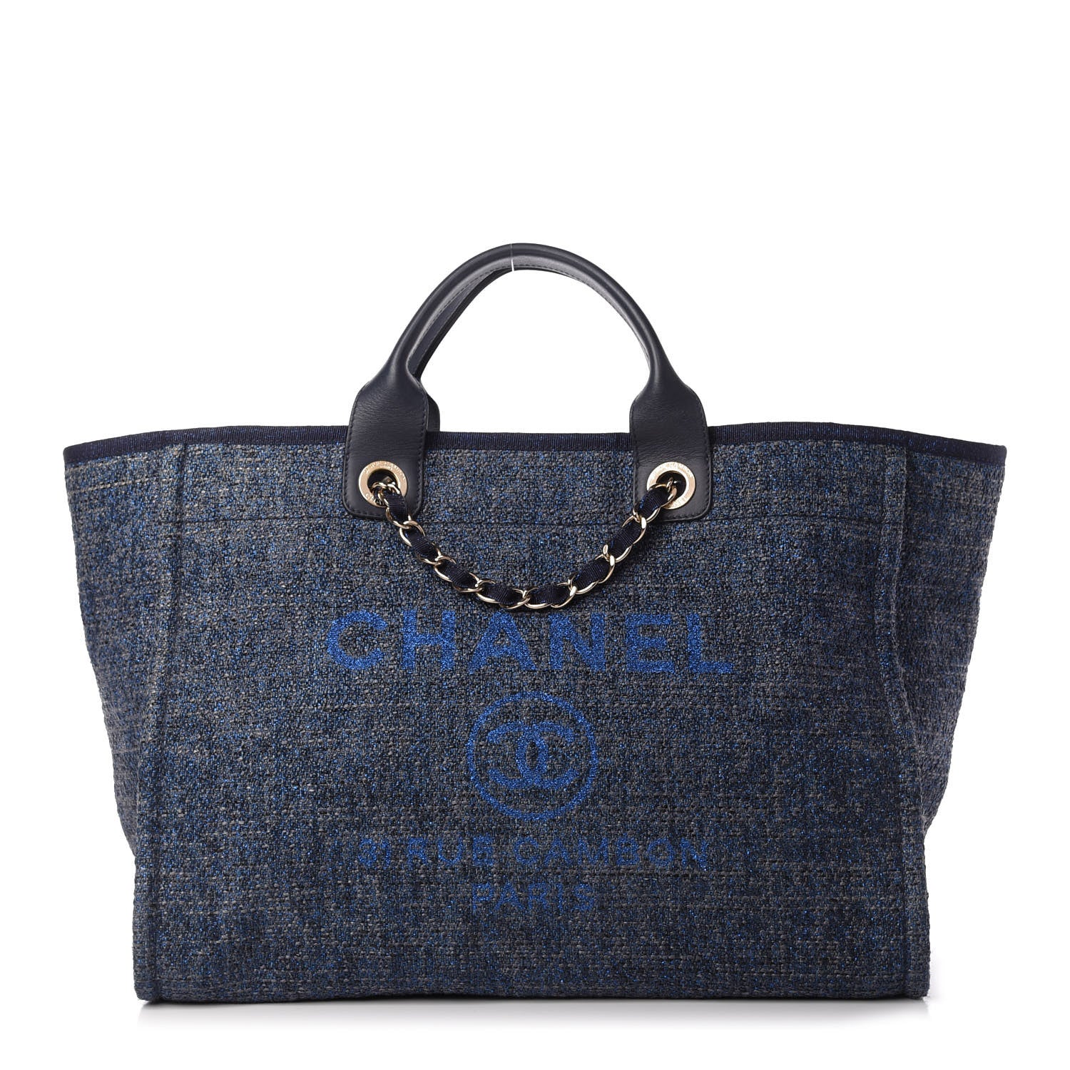 Chanel Lurex Canvas Medium Deauville Tote Navy Blue 1 of 10