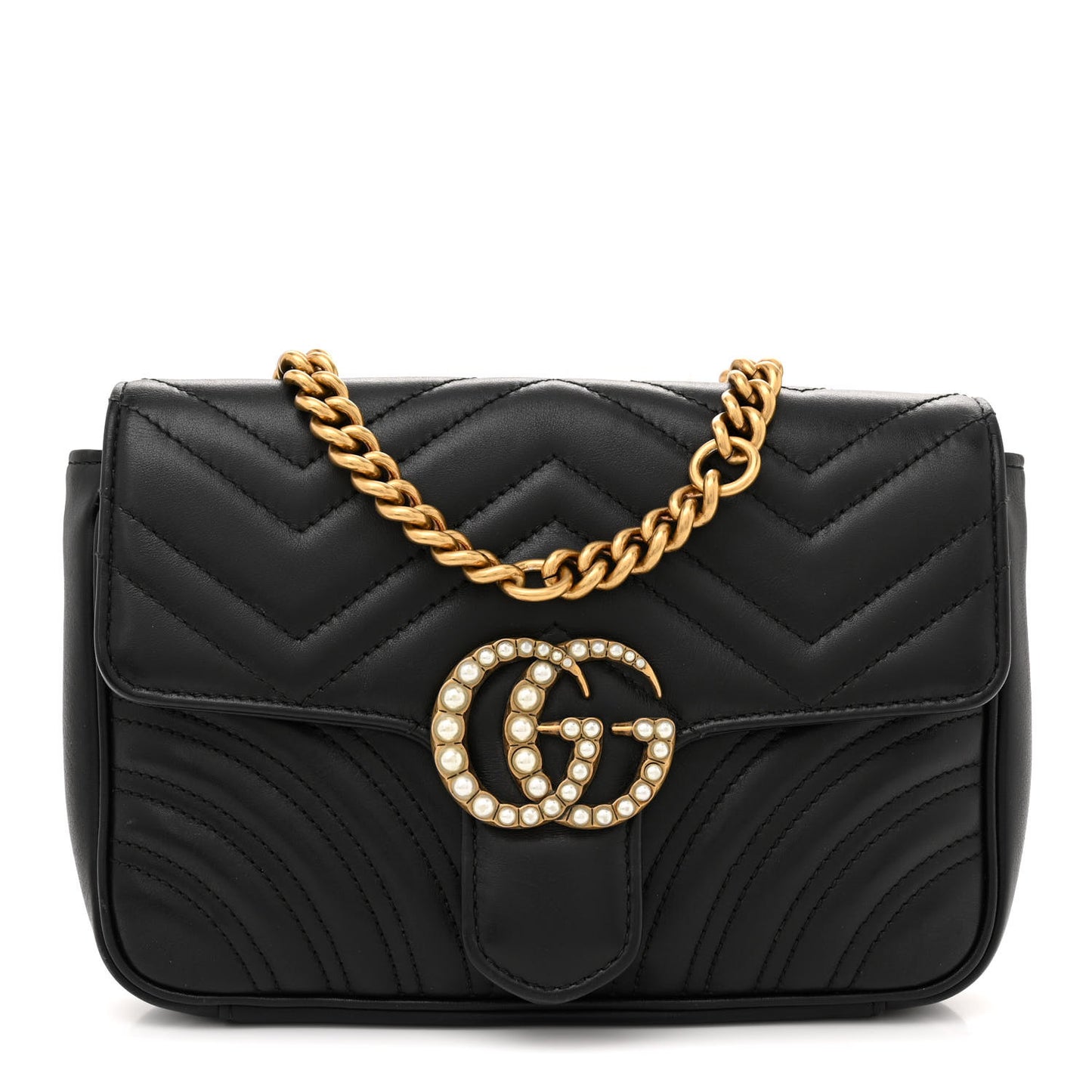 Calfskin Matelasse Pearly GG Marmont Chain Belt Bag Black