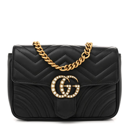 Gucci Calfskin Matelasse Pearly GG Marmont Chain Belt Bag Black 1 of 10