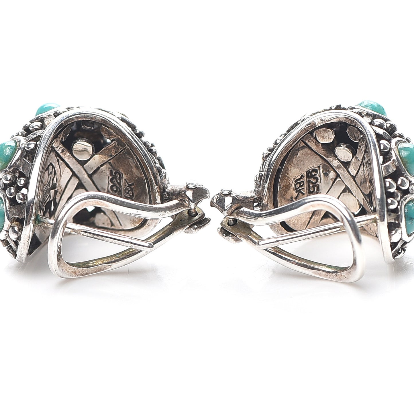 Sterling Silver 18K Yellow Gold Turquoise Dot Hoop Earrings