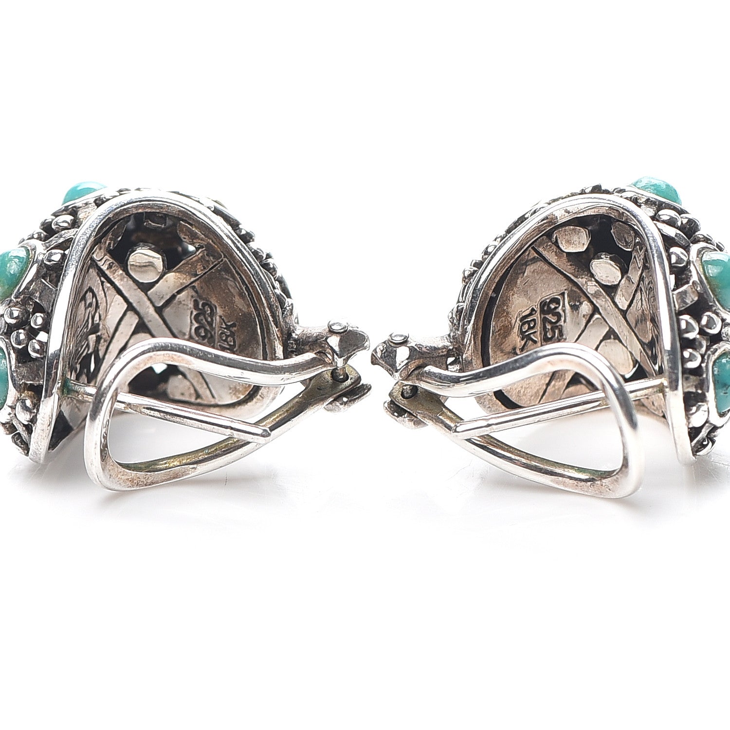 John Hardy Sterling Silver 18K Yellow Gold Turquoise Dot Hoop Earrings 3 of 5