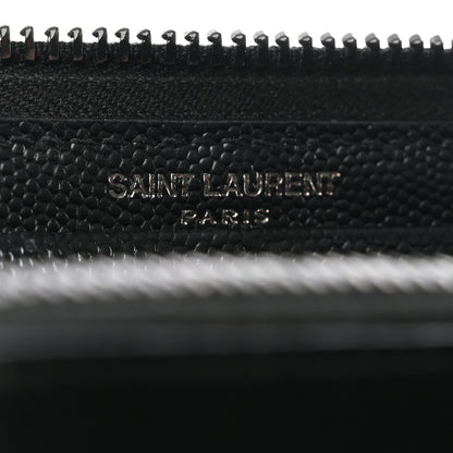 Saint Laurent Grain De Poudre Matelasse Chevron Monogram Monochrome Zip Around Wallet Black 6 of 10