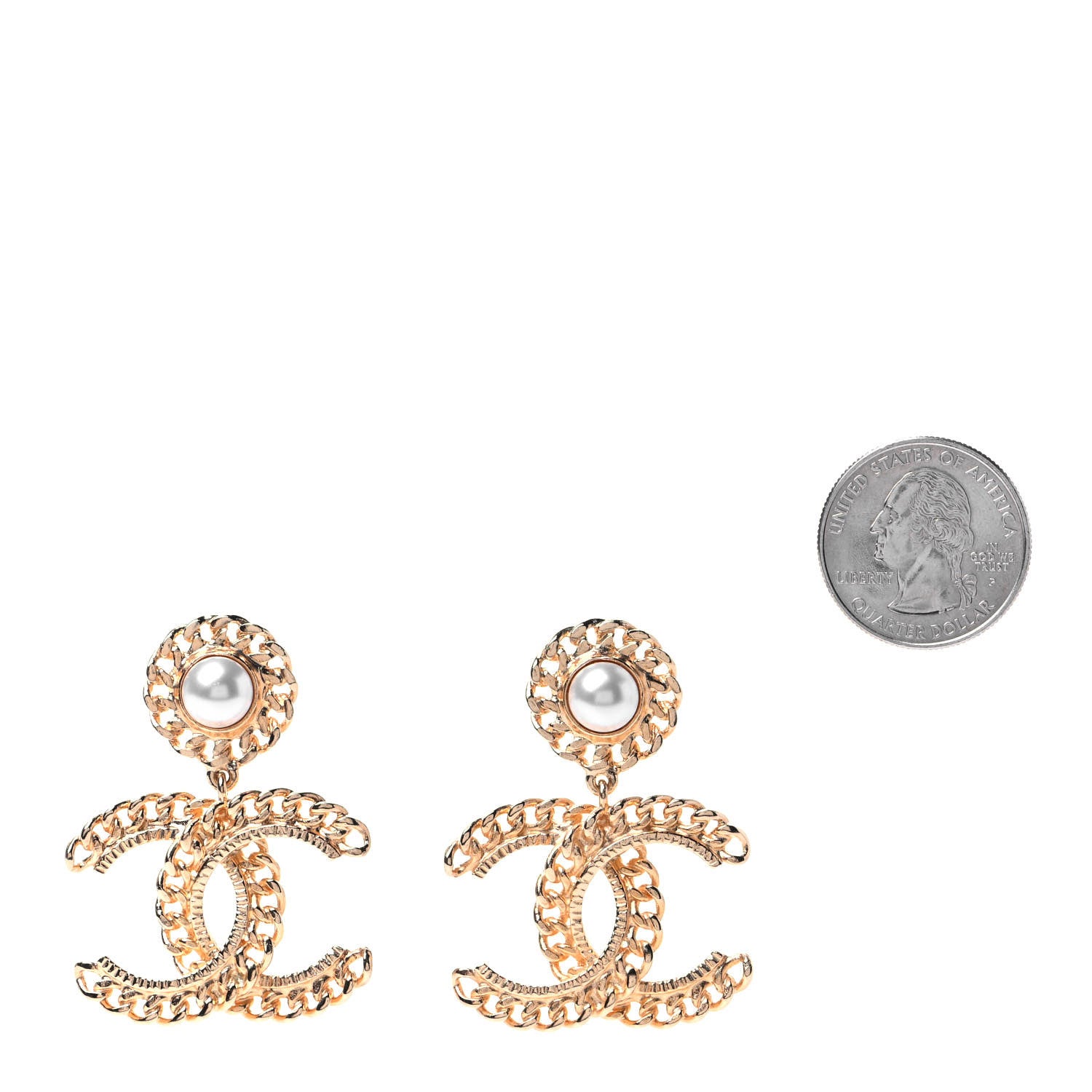 Chanel Metal Pearl CC Chain Drop Earrings Gold 2 of 4