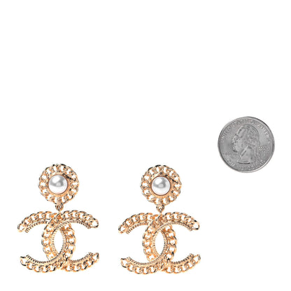 Chanel Metal Pearl CC Chain Drop Earrings Gold 2 of 4
