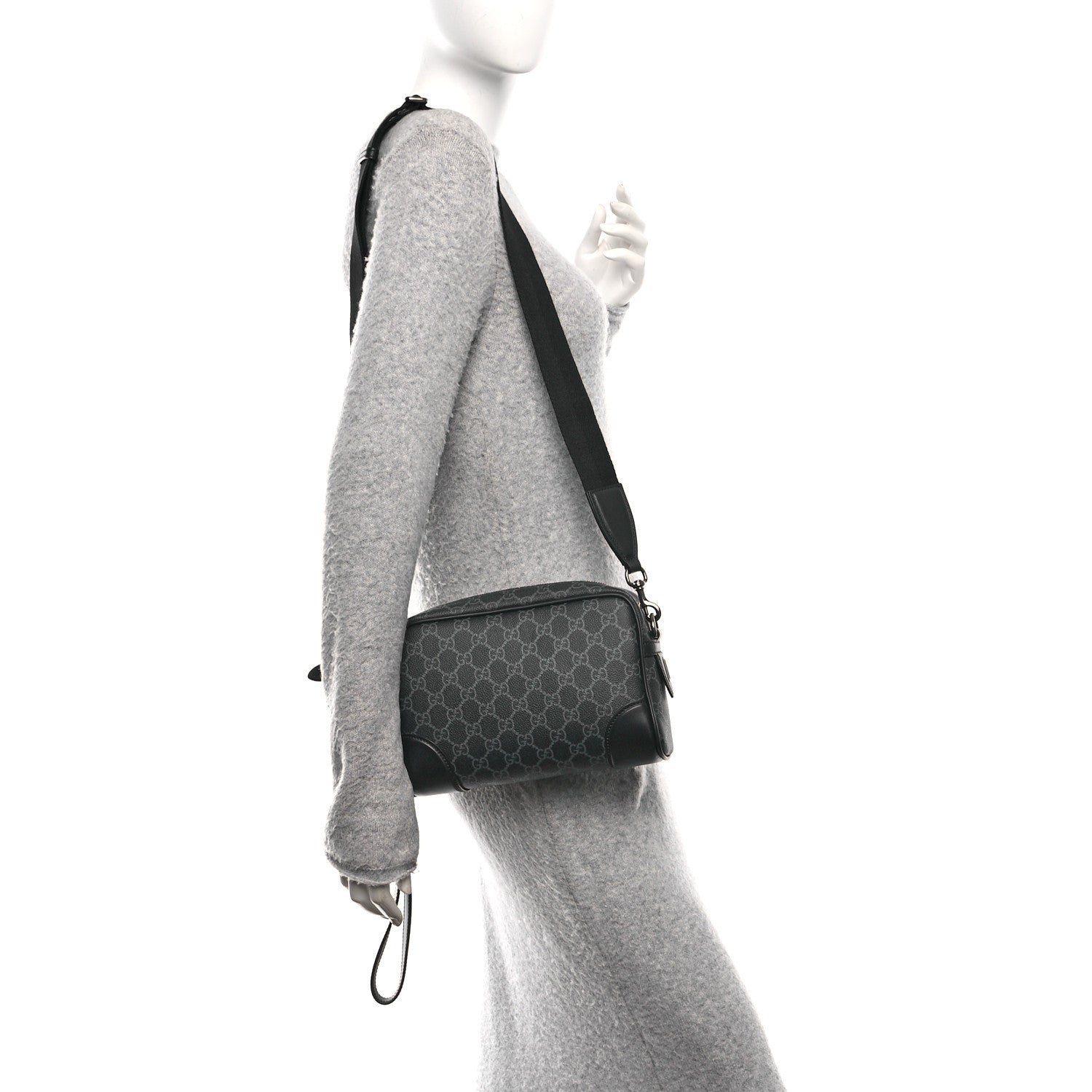 Gucci GG Supreme Monogram Textured Calfskin Emblem Small Crossbody