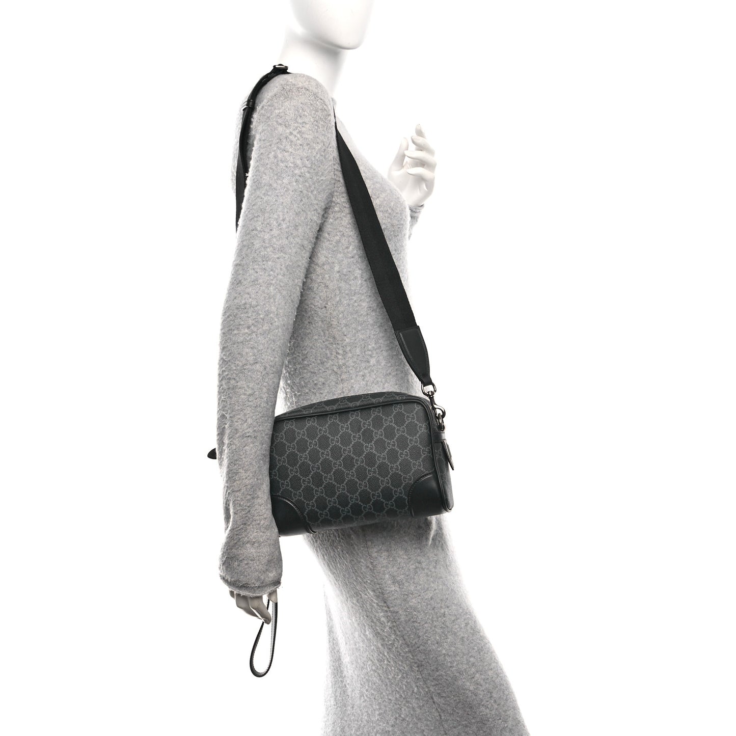 GG Supreme Monogram Textured Calfskin Emblem Small Crossbody Black