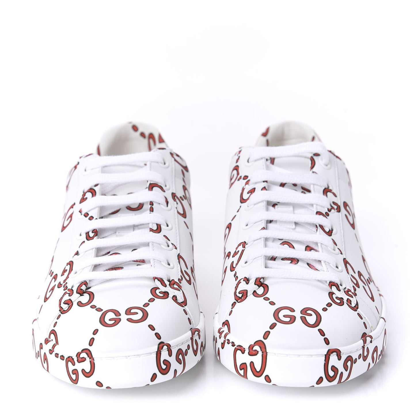 Calfskin GucciGhost Print Womens Ace Sneakers 39.5 White Hibiscus Red