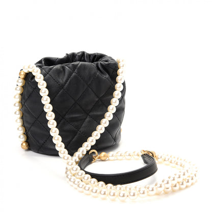 Chanel Calfskin Quilted Pearl Mini About Pearls Drawstring Bucket Bag Black 3 of 10