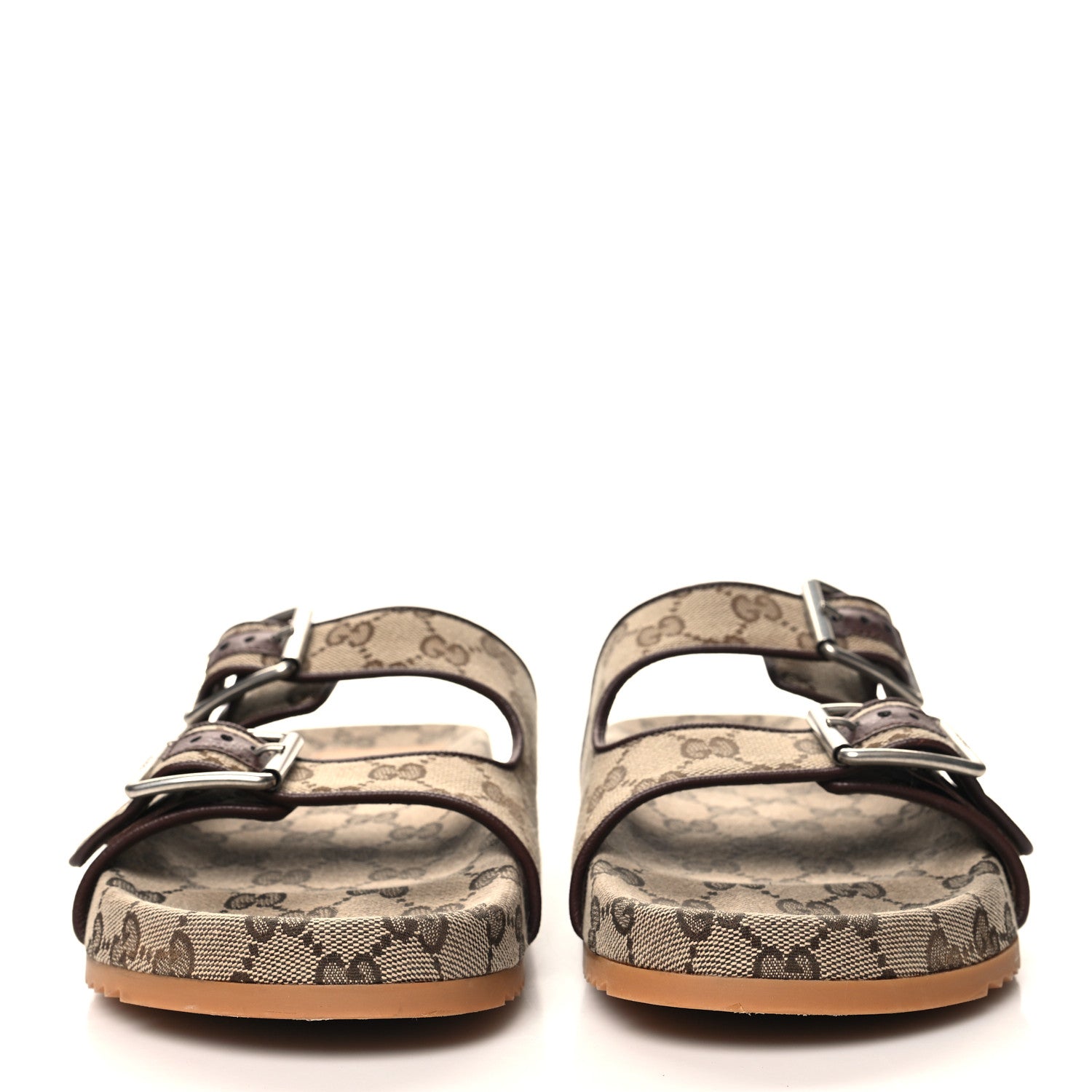 Gucci GG Monogram Lavaredo Eco Fabric Mens Slide Sandals With Straps 9 Beige Ebony Light Brown 2 of 8