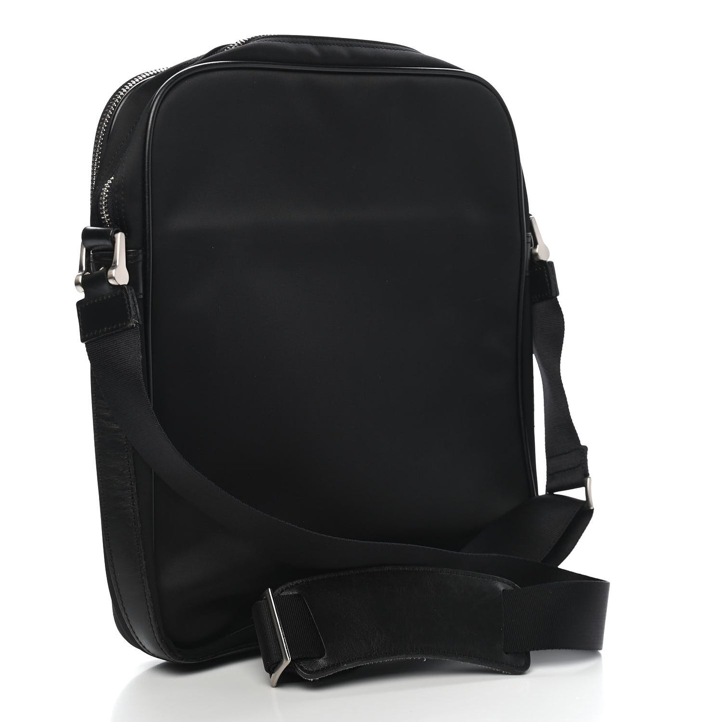 Nylon Zip Top Messenger Bag Black