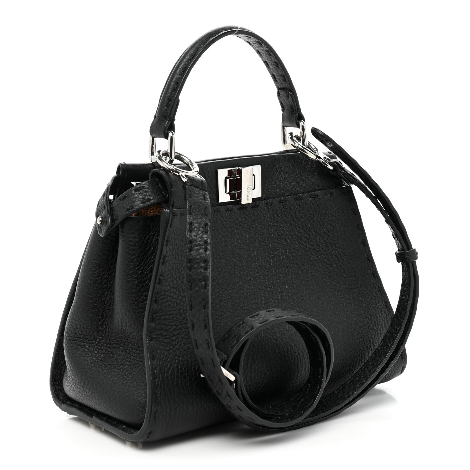 Fendi Cuoio Romano Selleria Bi-Color Mini Peekaboo Iconic Satchel Black Mou 3 of 9