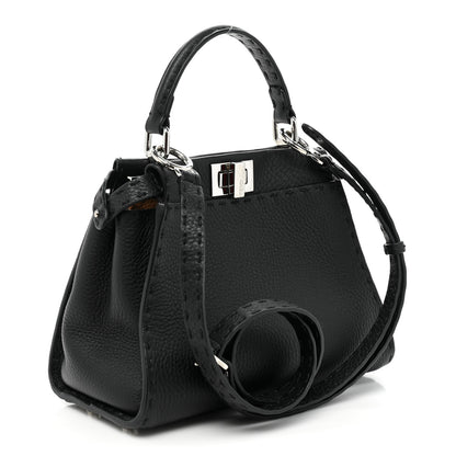 Fendi Cuoio Romano Selleria Bi-Color Mini Peekaboo Iconic Satchel Black Mou 3 of 9
