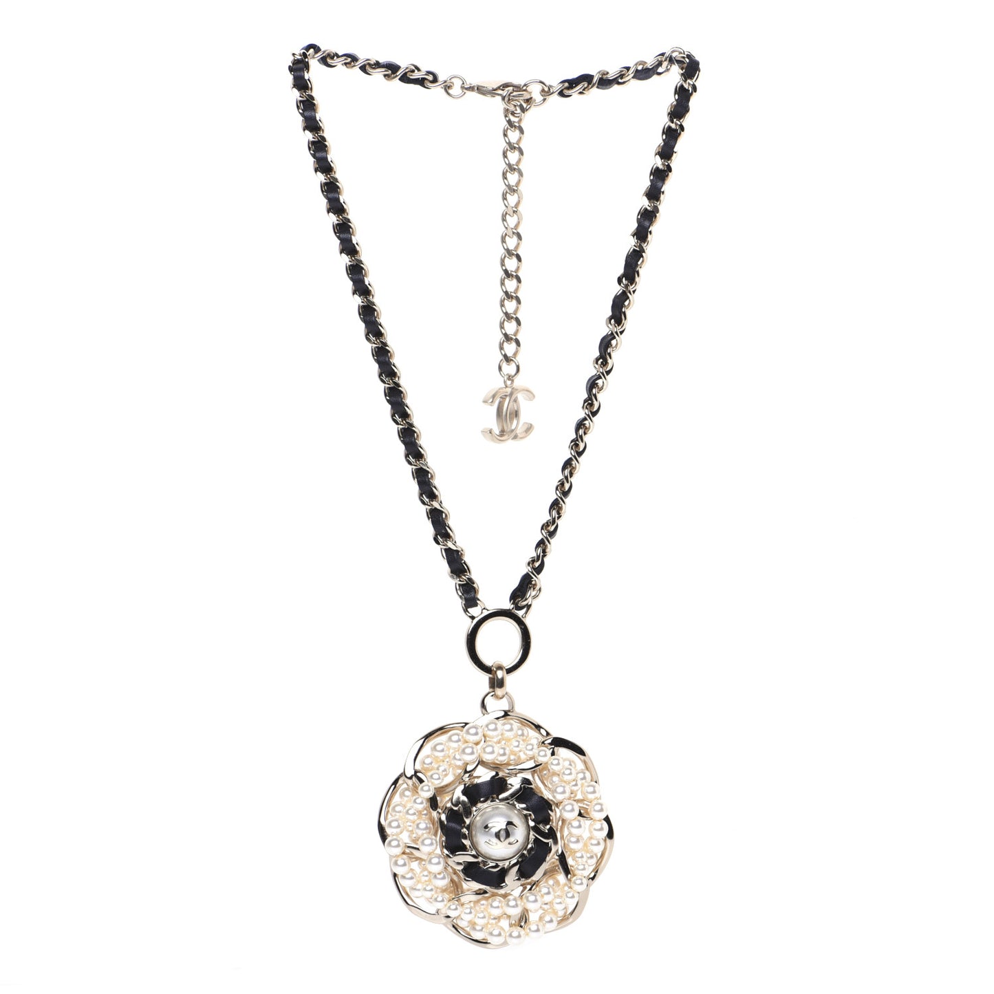 Lambskin Pearl CC Camellia Chain Necklace Gold