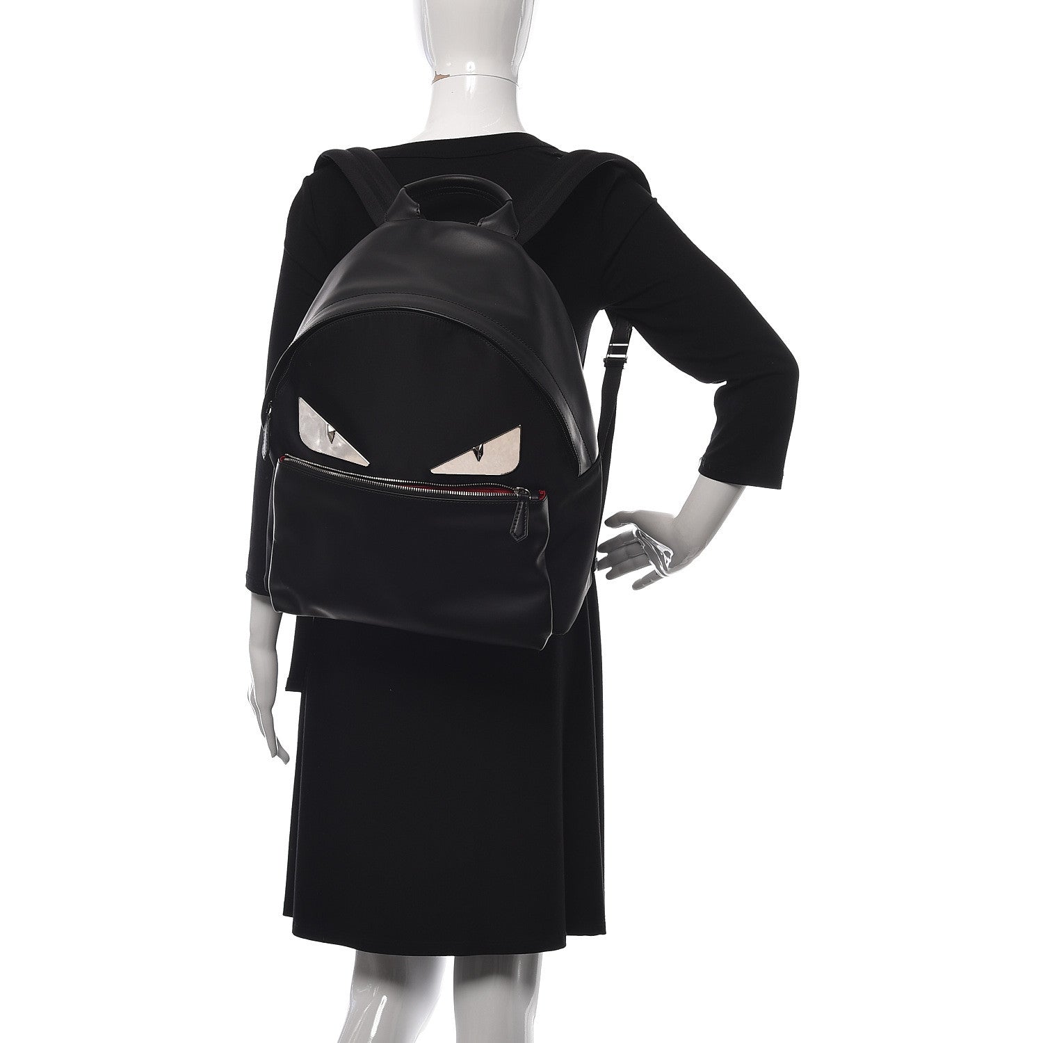Fendi Nylon Vitello Liberty Metal Monster Eyes Rounded Backpack Black 2 of 10