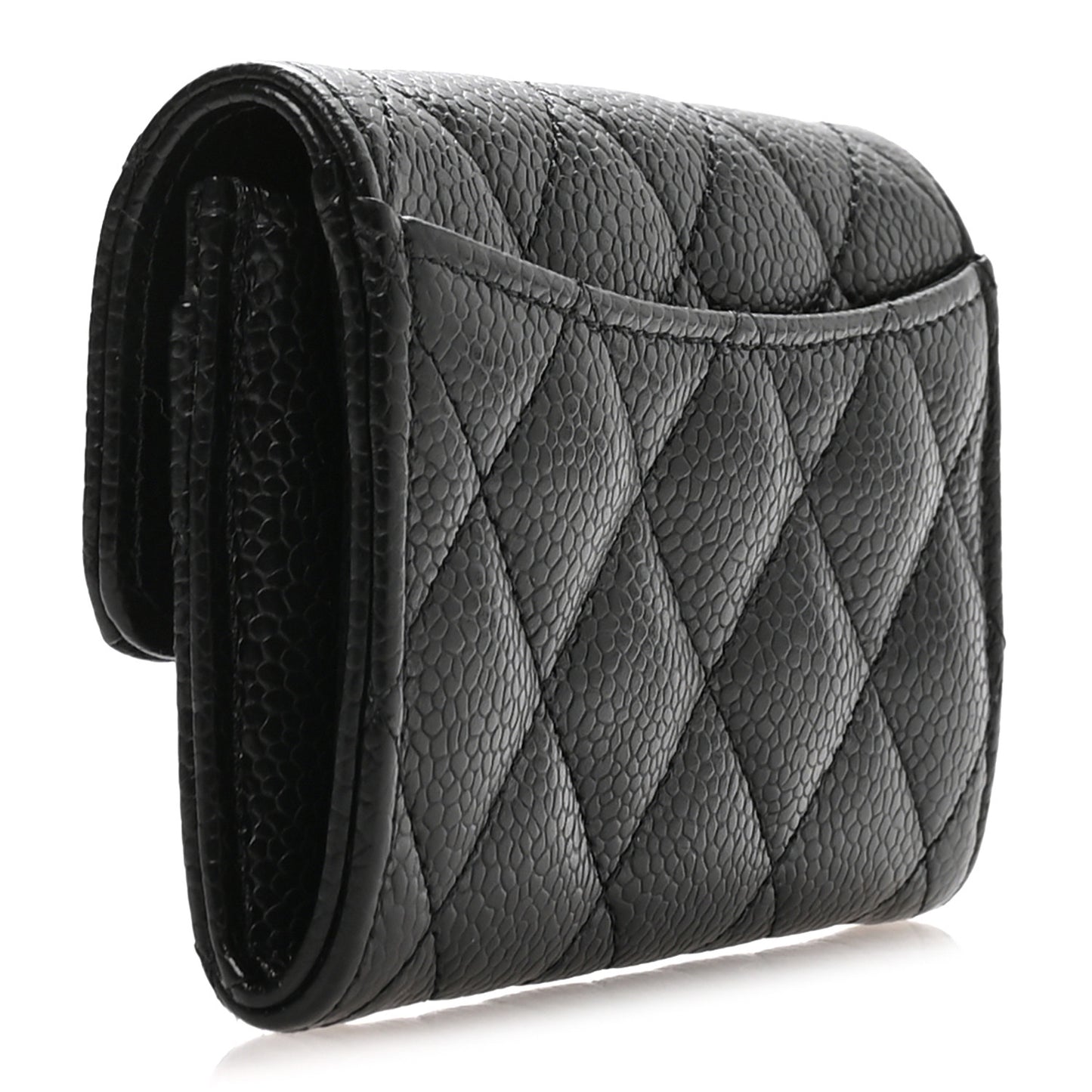Caviar Quilted Flap Card Holder Wallet Black