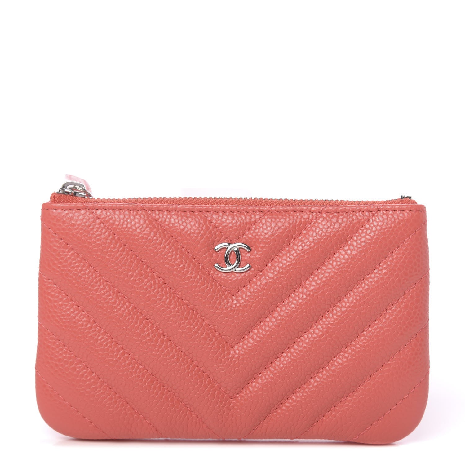 Chanel Caviar Chevron Quilted Small Cosmetic Case Coral 1 of 7