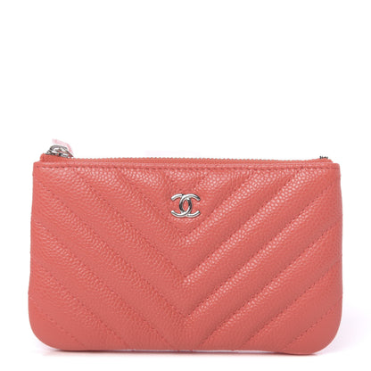 Chanel Caviar Chevron Quilted Small Cosmetic Case Coral 1 of 7
