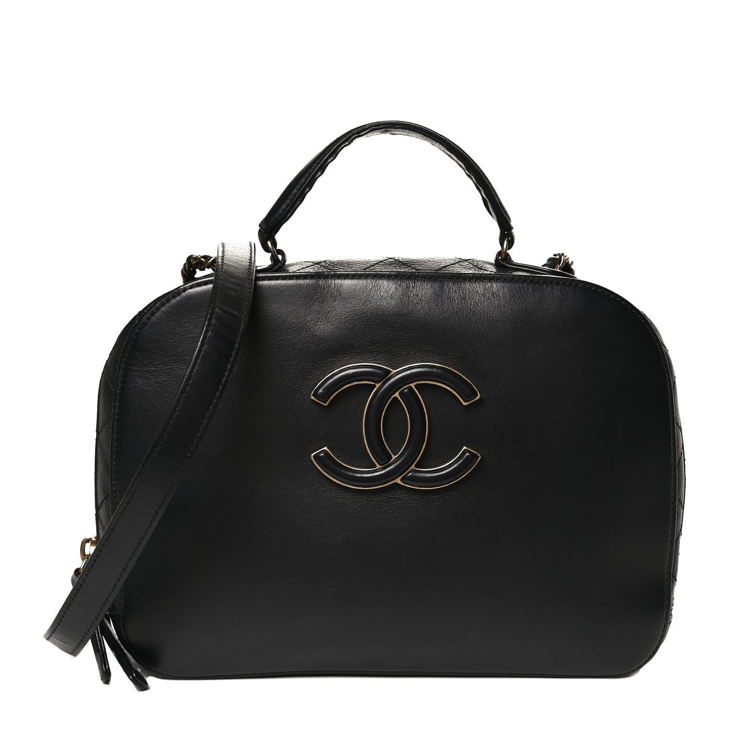Shiny Calfskin Goatskin Quilted Coco Curve Vanity Black