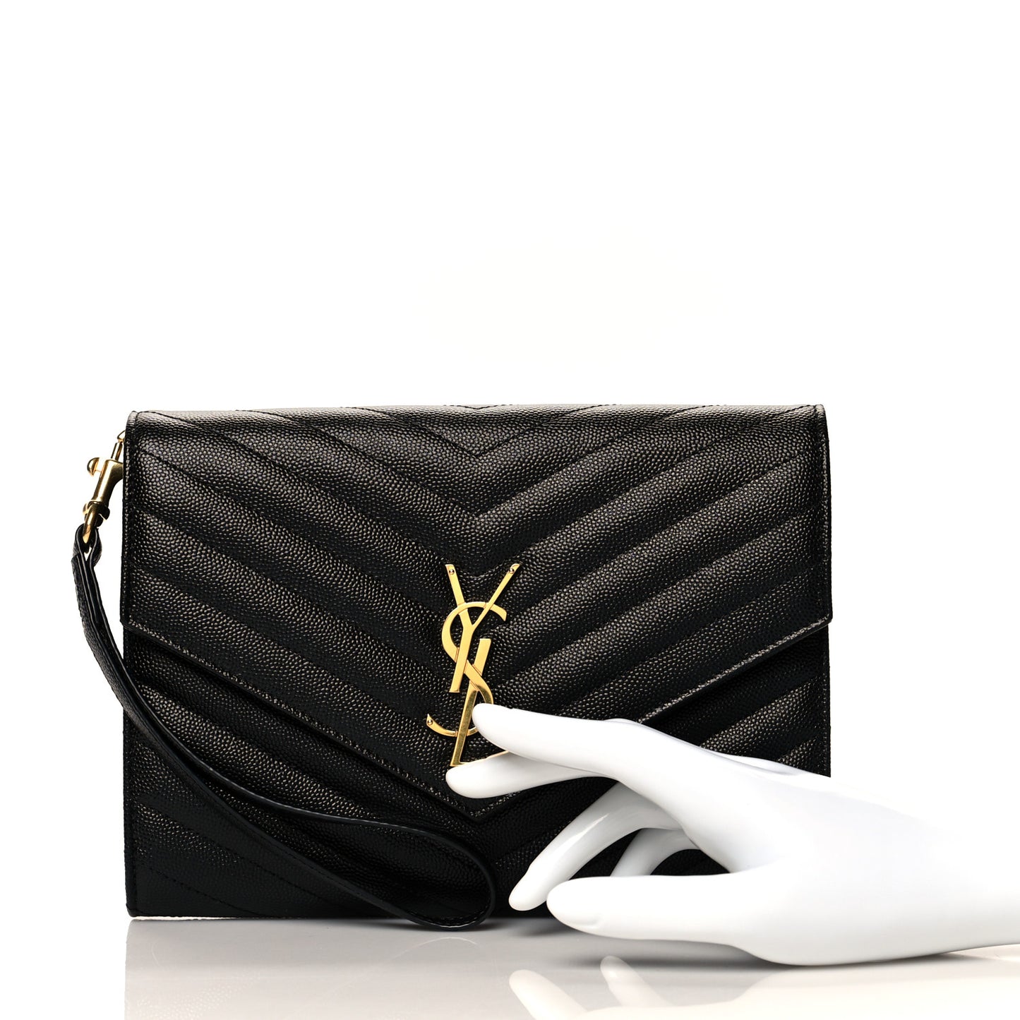 Grain De Poudre Matelasse Chevron Monogram Envelope Clutch Black