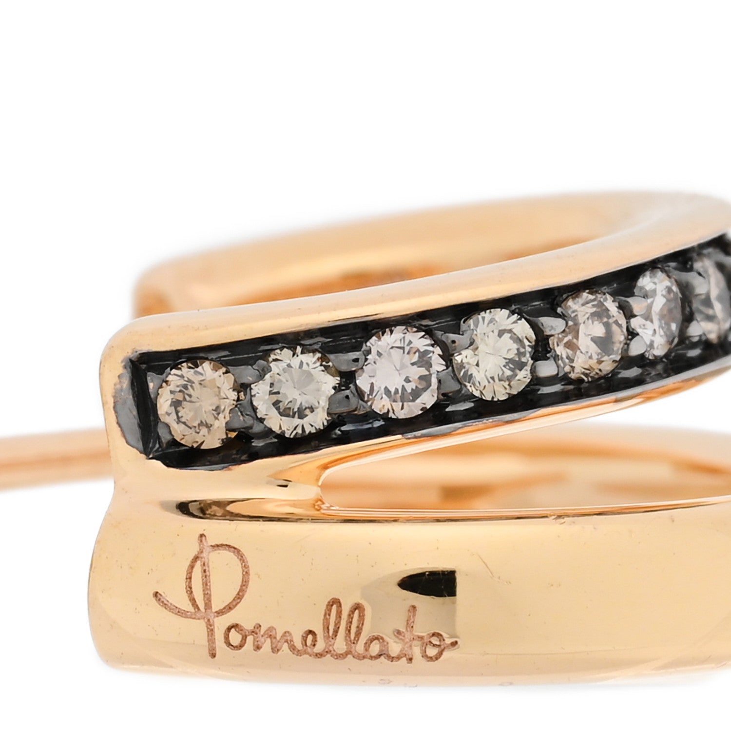 Pomellato 18K Rose Gold Brown Diamond Iconica Double Hoop Earrings 4 of 5