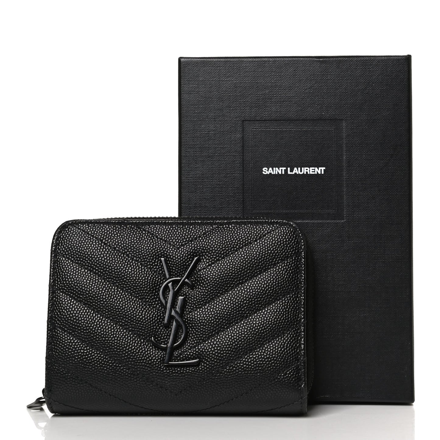 Grain De Poudre Matelasse Chevron Monogram Monochrome Compact Zip Around Wallet Black