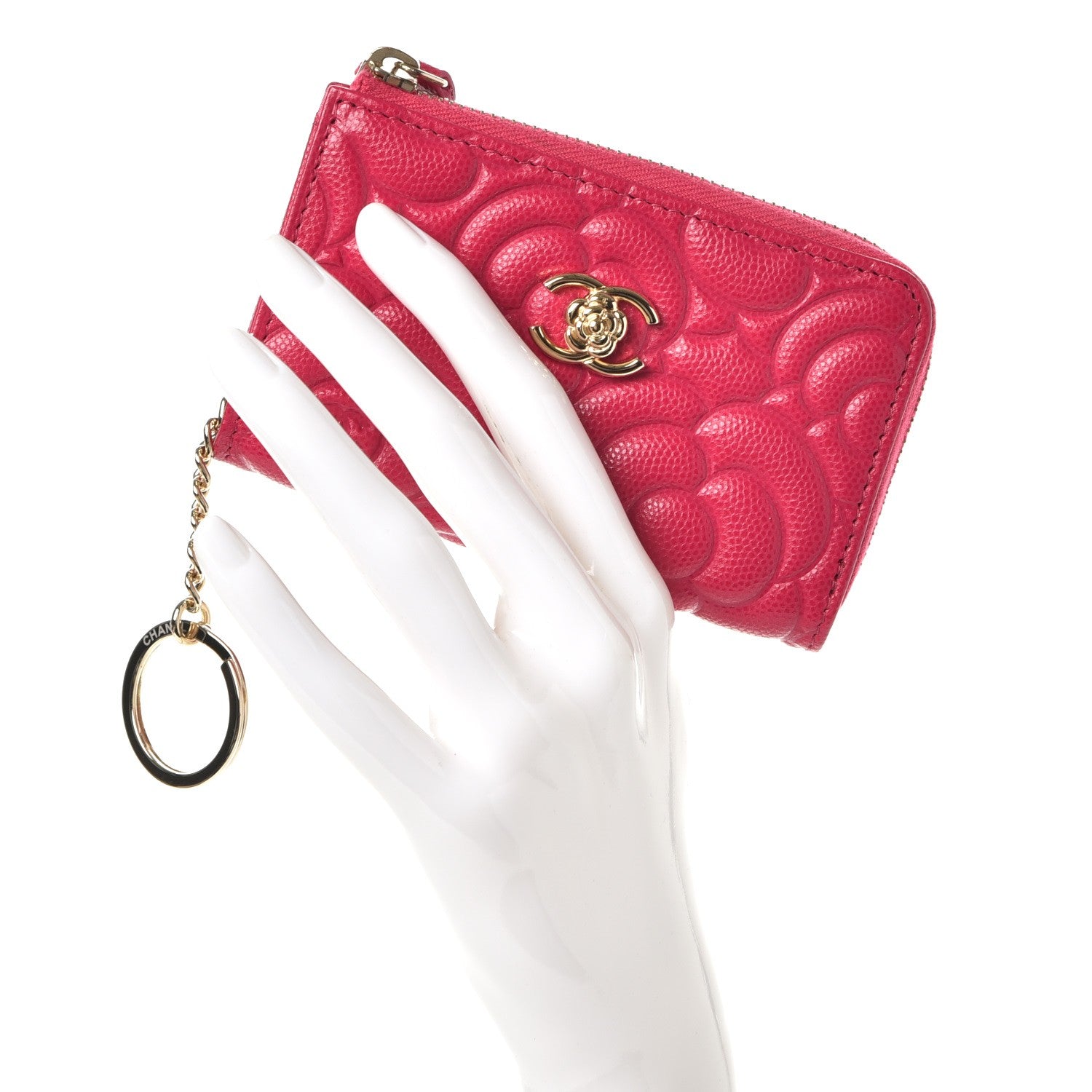 Chanel Caviar Camellia Embossed Key Holder Case Fuchsia 2 of 8