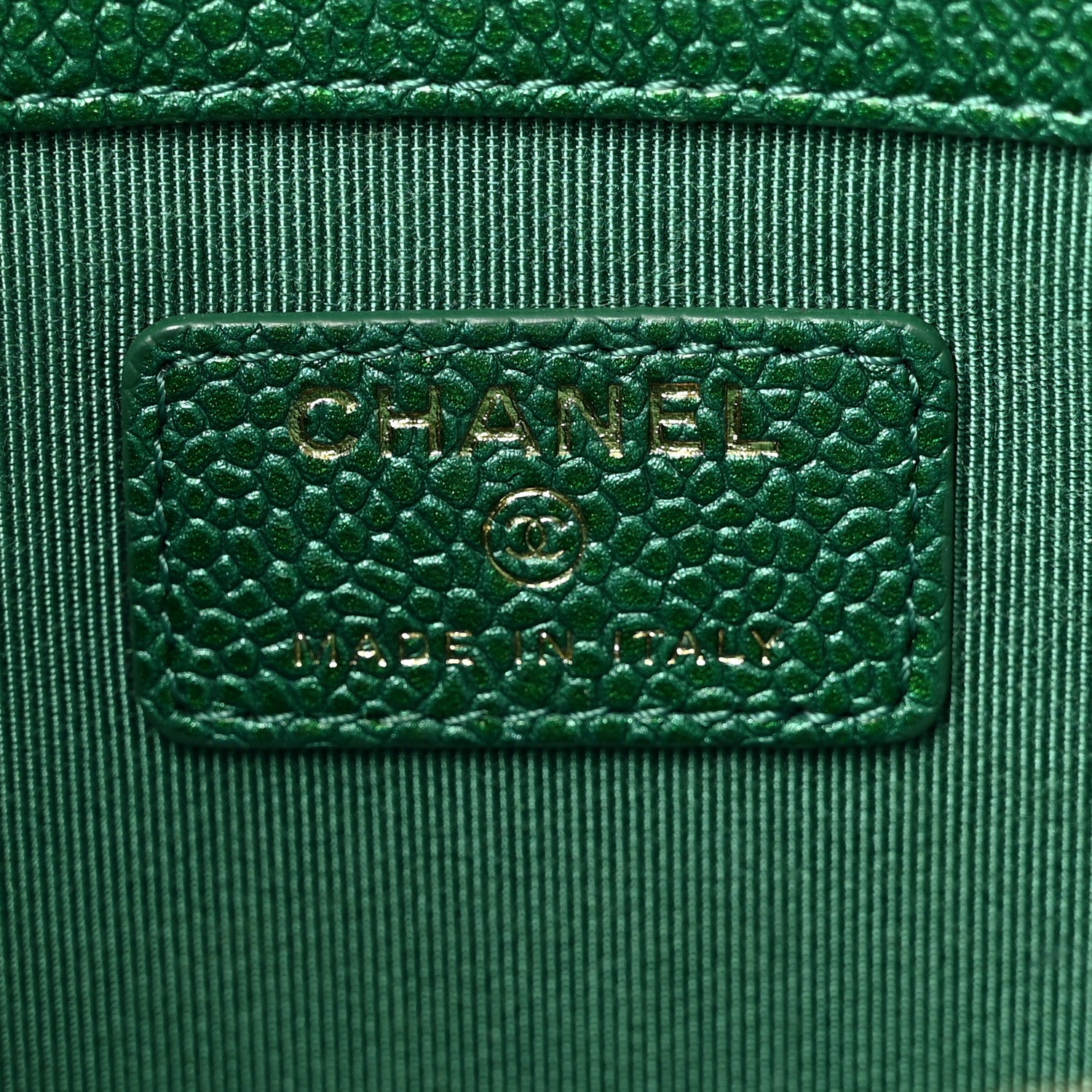 Chanel Metallic Caviar Quilted Medium Cosmetic Case Green 6 of 8