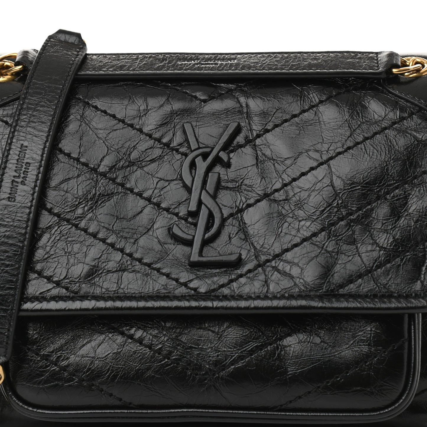 Crinkled Lambskin Matelasse Monogram Baby Niki Chain Satchel Black