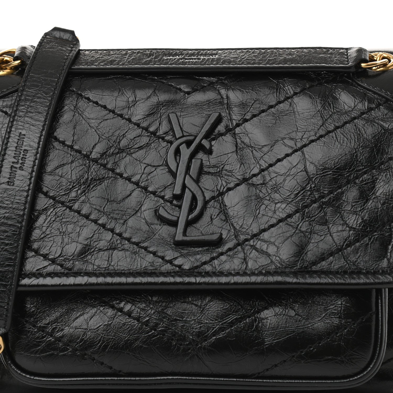 Saint Laurent Crinkled Lambskin Matelasse Monogram Baby Niki Chain Satchel Black 7 of 7