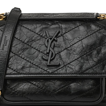 Saint Laurent Crinkled Lambskin Matelasse Monogram Baby Niki Chain Satchel Black 7 of 7