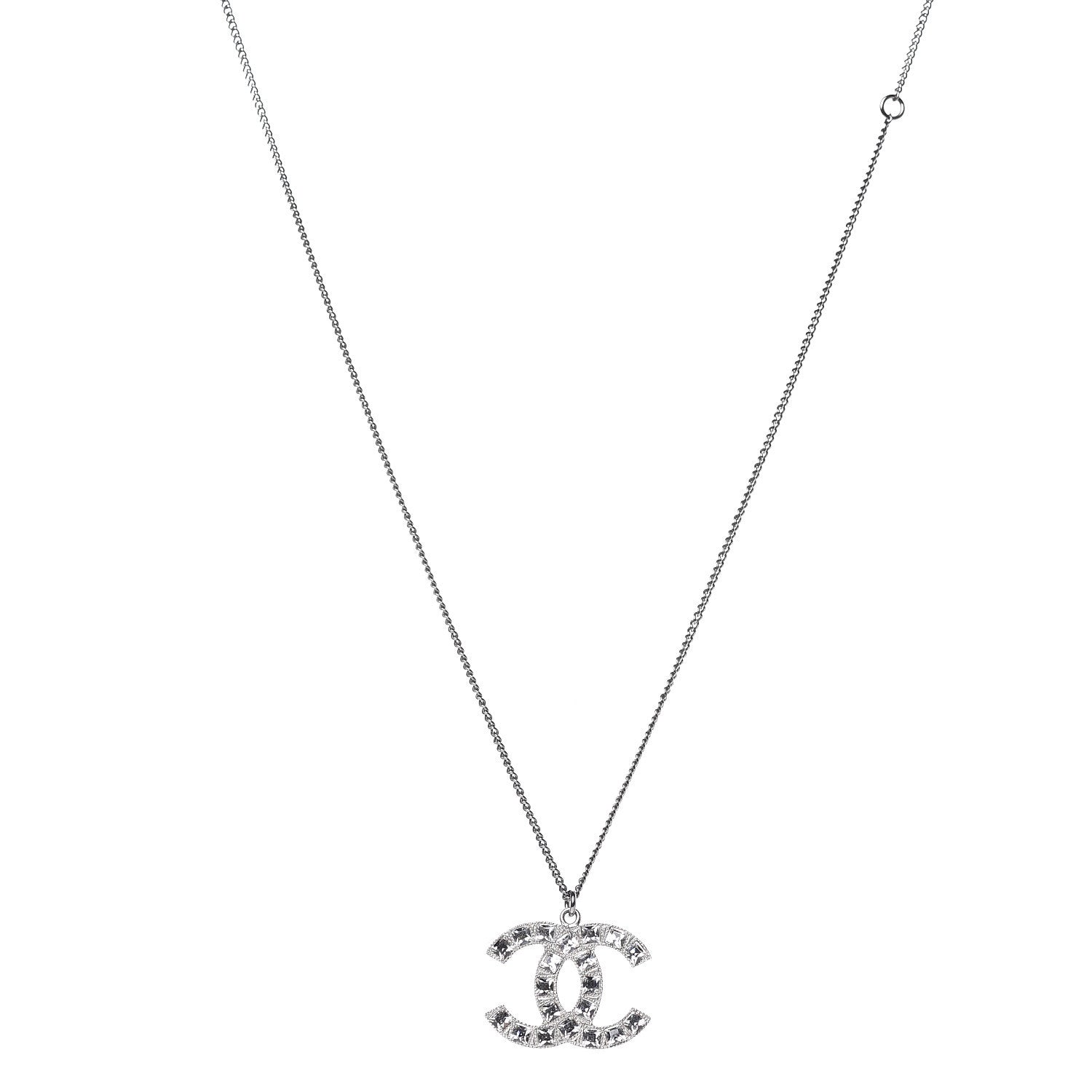 Chanel Crystal Large CC Necklace Silver 1 of 6