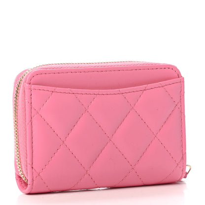 Chanel Lambskin Quilted Zip Around Coin Purse Wallet Pink Yellow 2 of 4