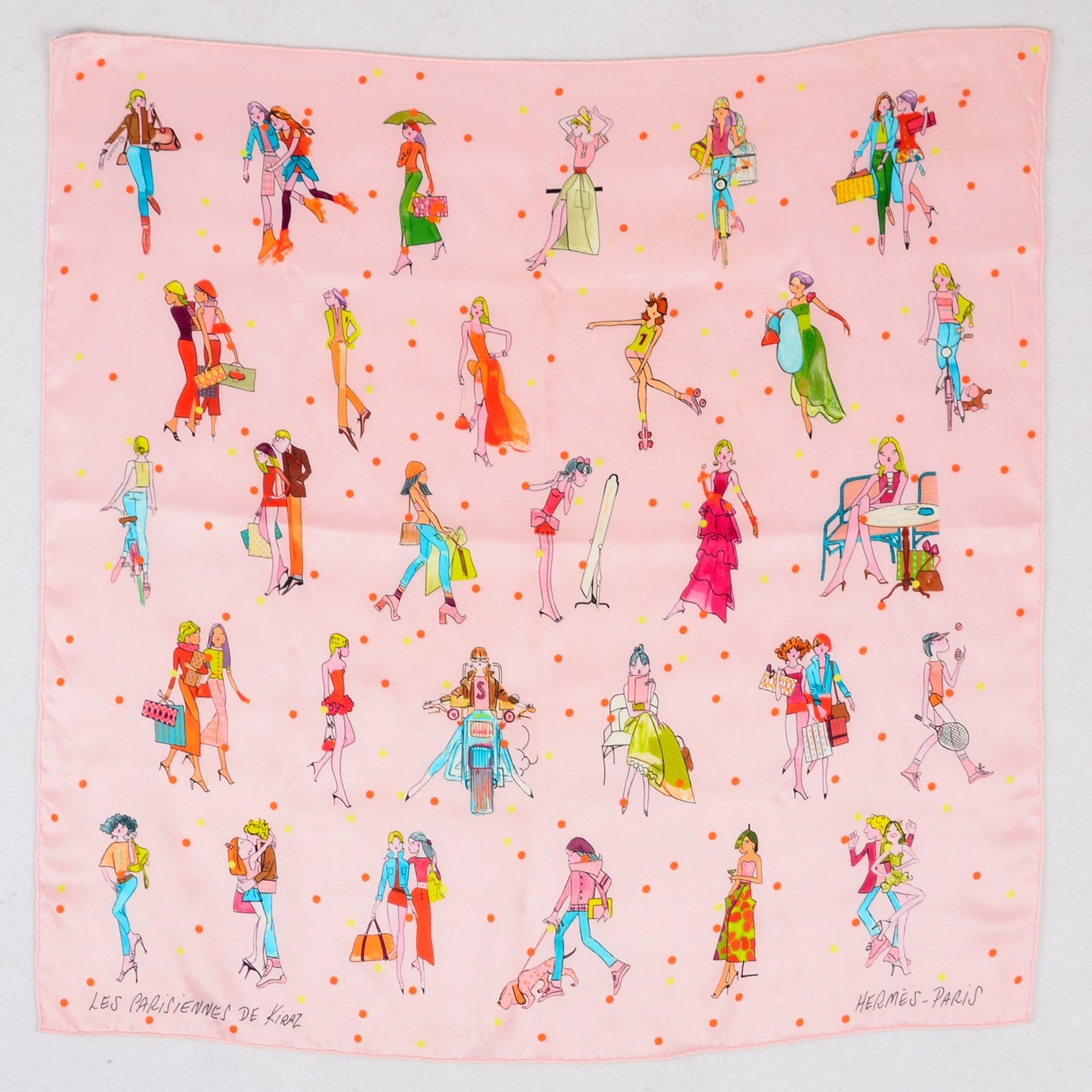 Silk Les Parisiennes Scarf 70 Rose Pale Turquoise Vert