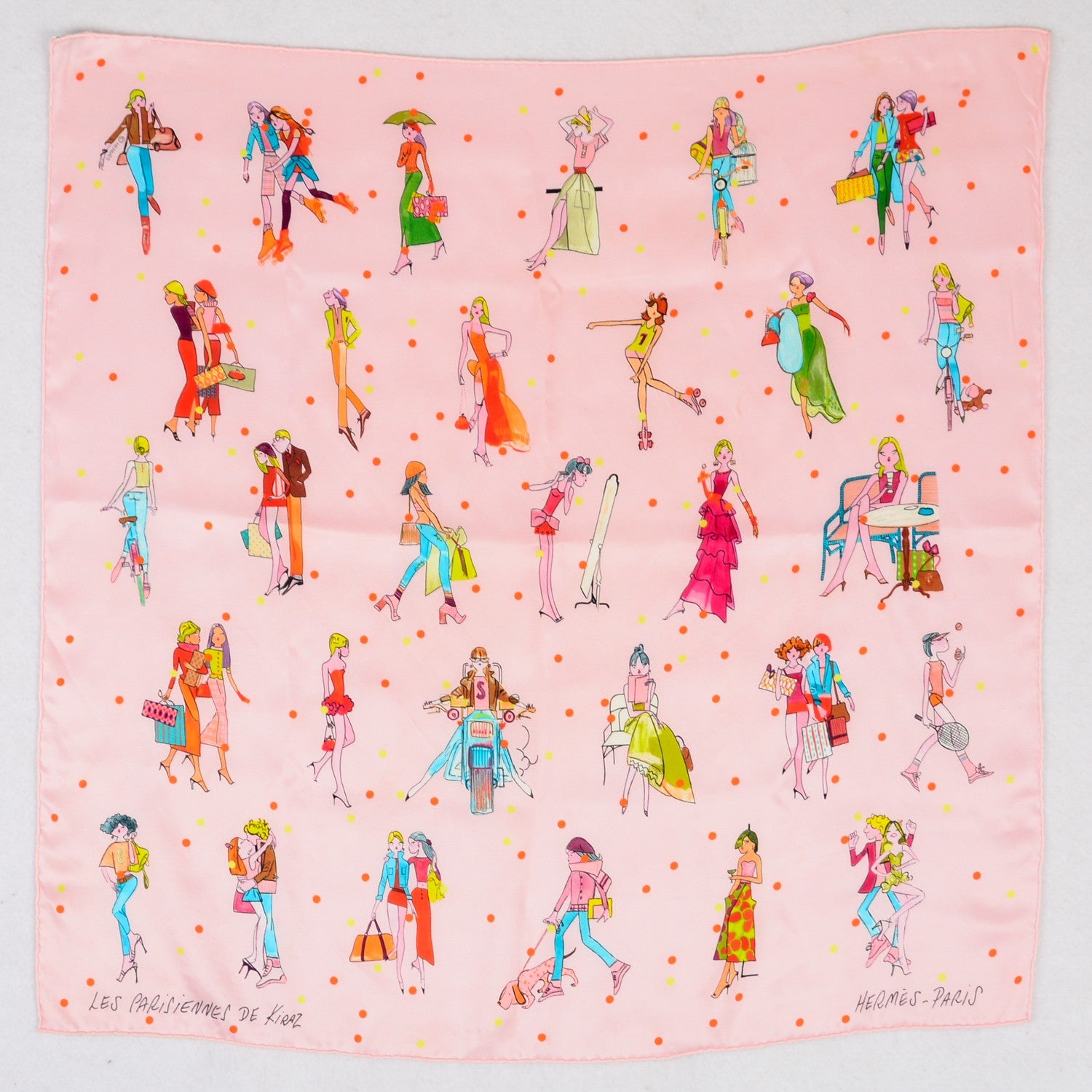 Hermes Silk Les Parisiennes Scarf 70 Rose Pale Turquoise Vert 2 of 9