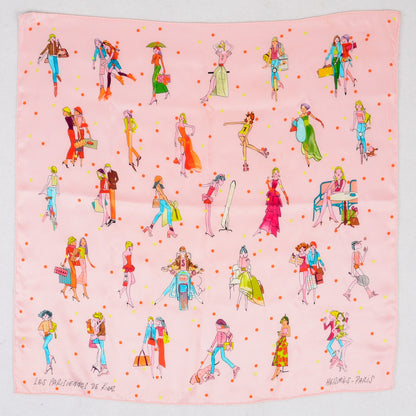 Hermes Silk Les Parisiennes Scarf 70 Rose Pale Turquoise Vert 2 of 9