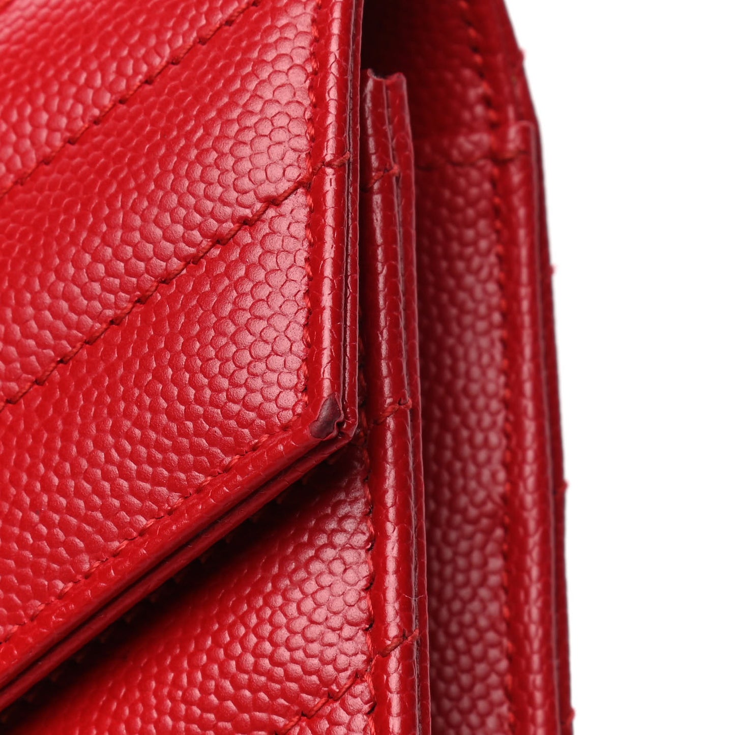 Grain De Poudre Matelasse Chevron Monogram Envelope Chain Wallet New Red