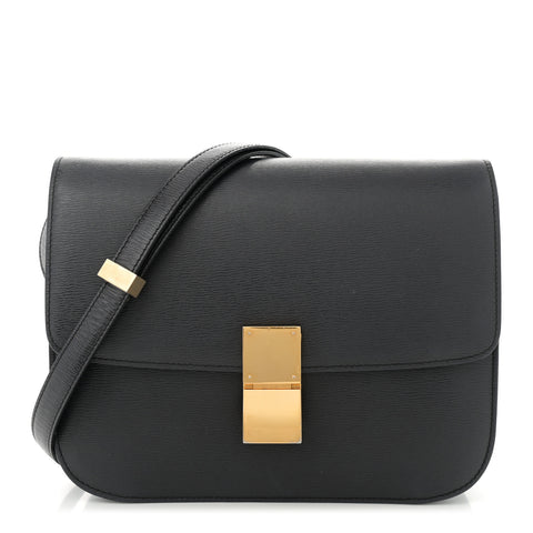 Liege Calfskin Medium Classic Box Flap Bag Black