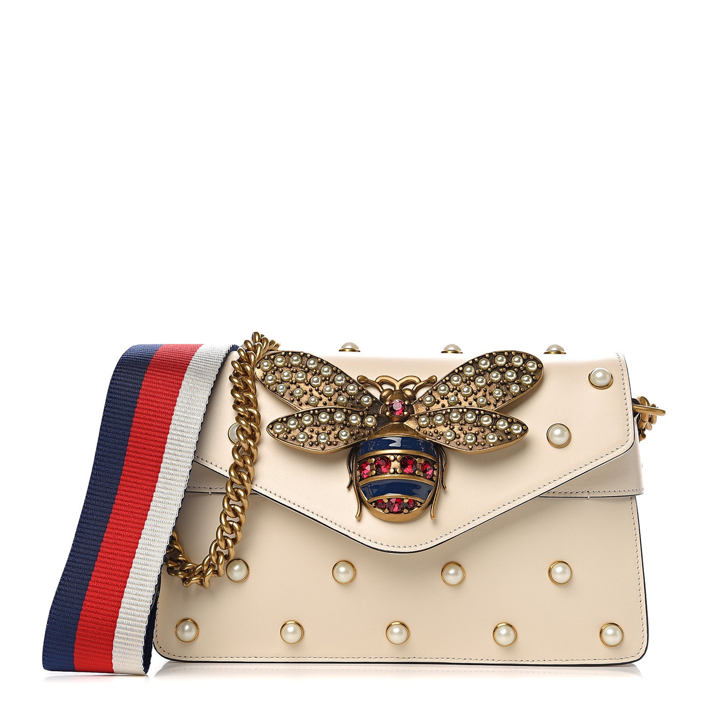 Nappa Pearl Studded Mini Queen Margaret Broadway Shoulder Bag Mystic White