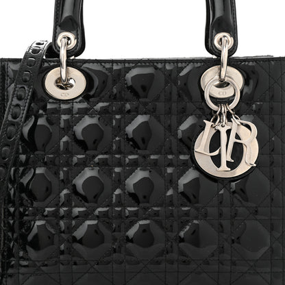 Christian Dior Patent Cannage Whipstitch Medium Lady Dior Black 7 of 15
