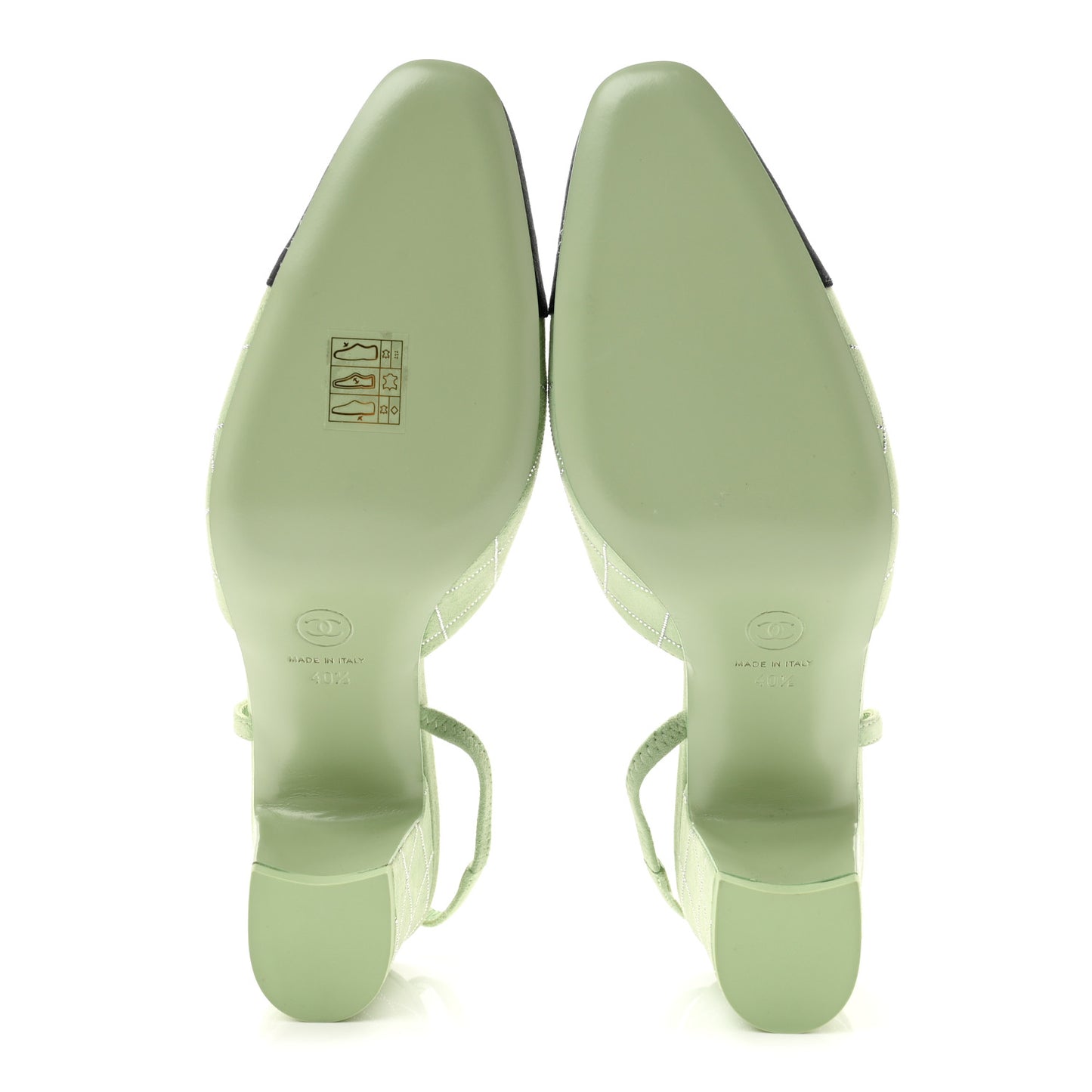 Suede Grosgrain Studded Cap Toe CC Slingback Pumps 40.5 Green Black