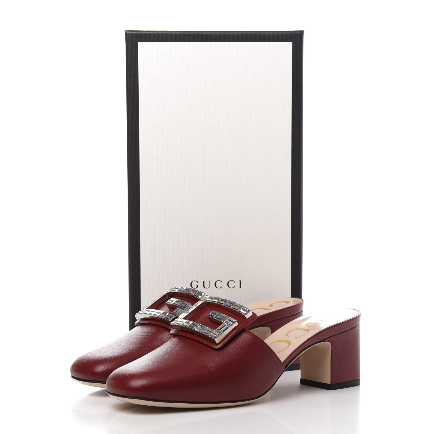 Gucci Malaga Kid Crystal Square G Madelyn Mules 38 Romantic Cerise 9 of 9
