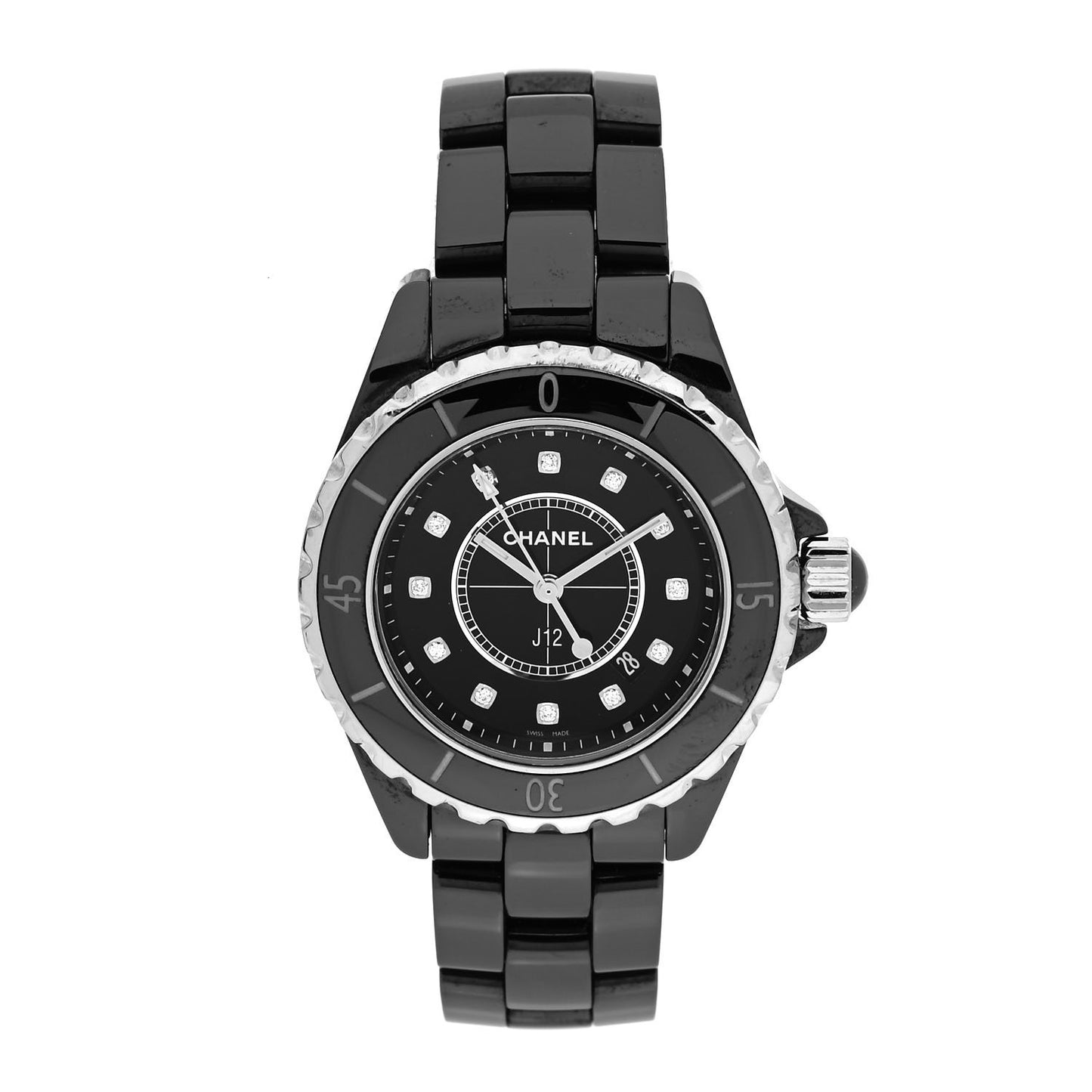 Stainless Steel Ceramic Diamond 33mm J12 Quartz Watch Black