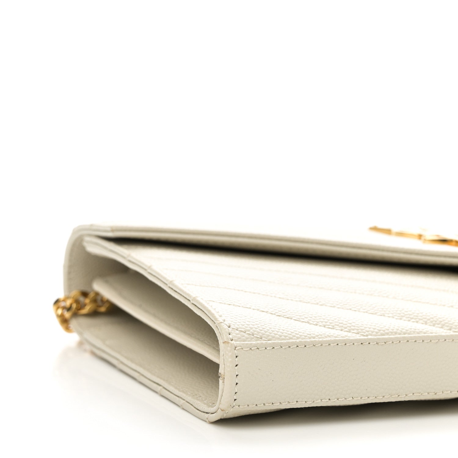 Saint Laurent Grain De Poudre Matelasse Chevron Monogram Chain Wallet Crema Soft 8 of 10