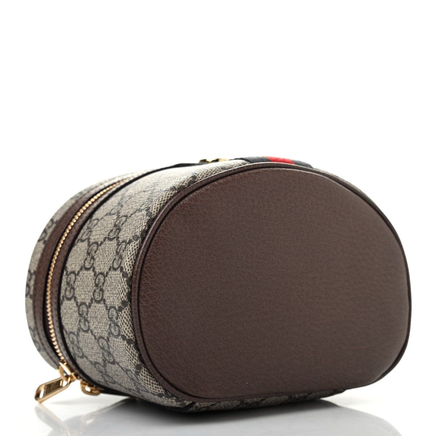 GG Supreme Monogram Textured Calfskin Web Ophidia Vanity Cosmetic Case Beige Ebony New Acero