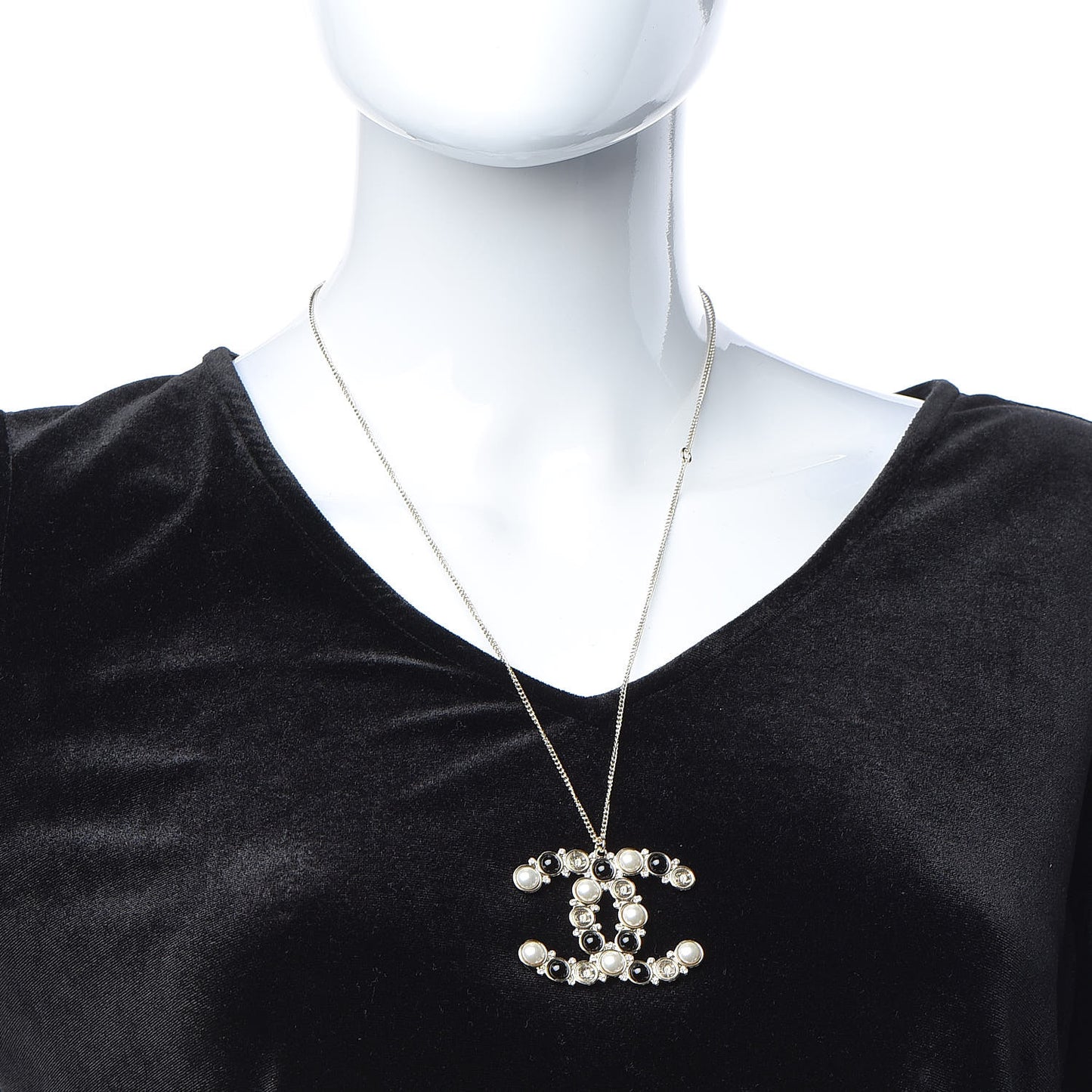Crystal Pearl CC Chain Necklace Gold Black