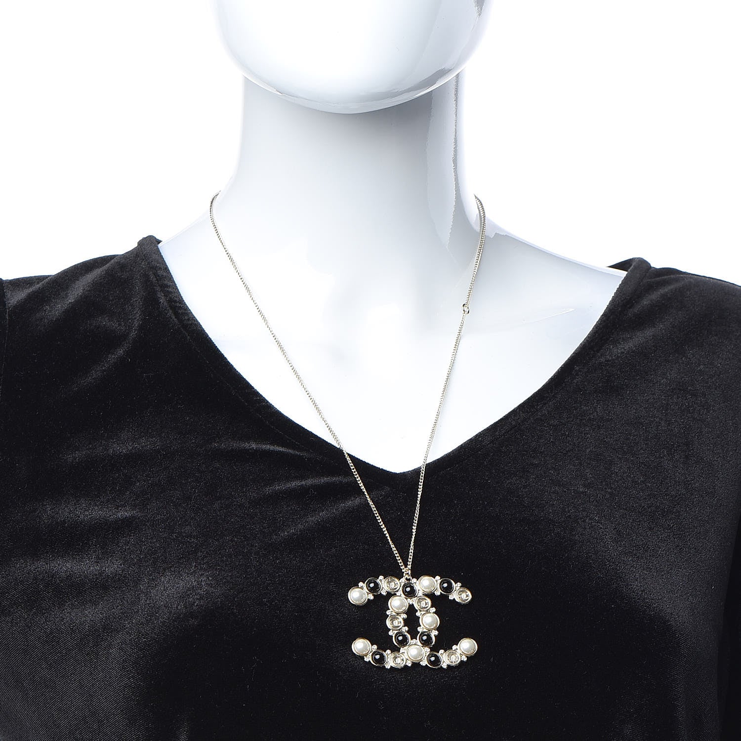 Chanel Crystal Pearl CC Chain Necklace Gold Black 2 of 5