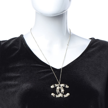 Chanel Crystal Pearl CC Chain Necklace Gold Black 2 of 5