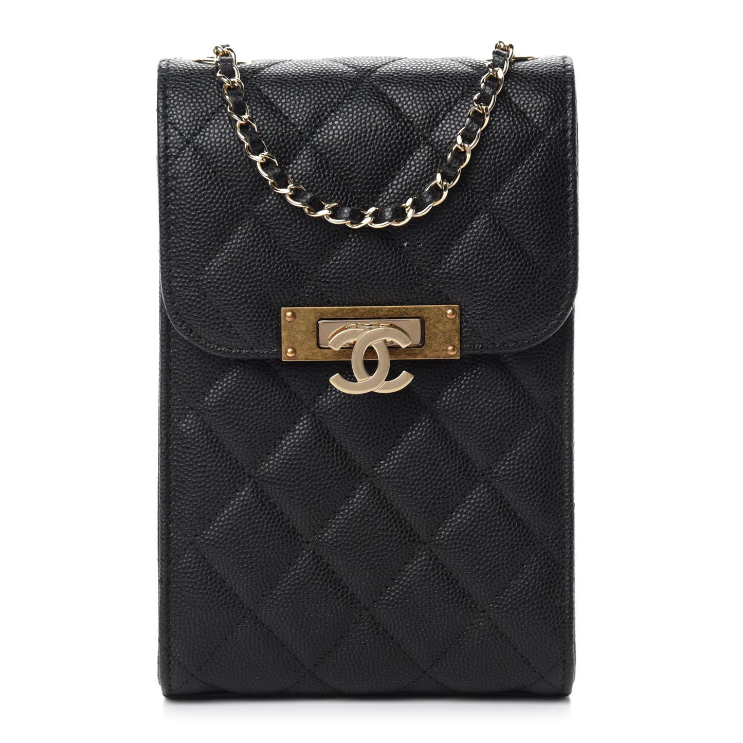 Caviar Quilted Golden Class Phone Holder Black