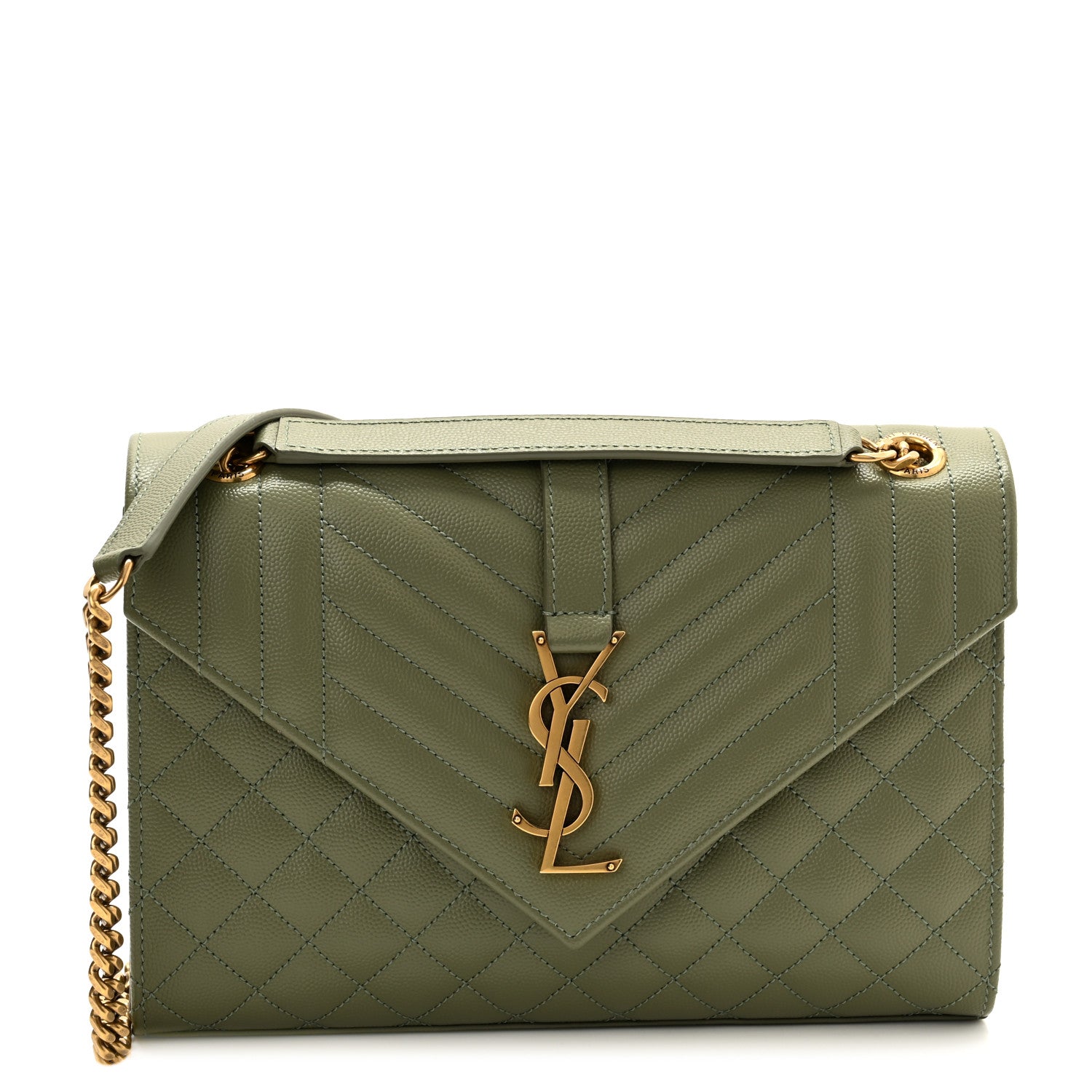 Saint Laurent Grain De Poudre Textured Mixed Matelasse Triquilt Medium Monogram Satchel Light Sage 1 of 10