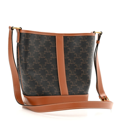 Celine Triomphe Canvas Calfskin Small Bucket Bag Tan 3 of 9
